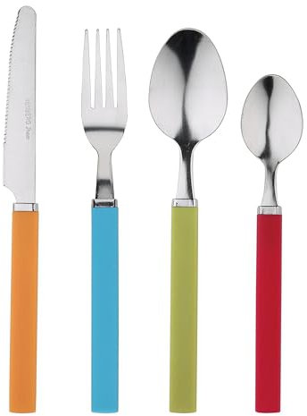 RB RENBERG HAPPIE COLORS - Cubertería de 24 Piezas - Servicio para 6 - Incluye Cuchillos, Tenedores, Cucharas y Cucharillas - Acero Inoxidable de Alta Calidad - Mango Ergonómico