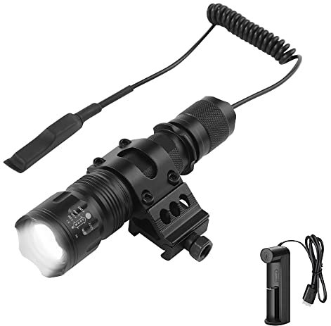 WESLITE Tactical Torch, 1200 Lumens High Powered Rechargeable Airsoft Flashlight with Pressure Switch Waterproof Hunting Light with Rail Mount Zoomable & 5 Modes(Battery & Charger Included)