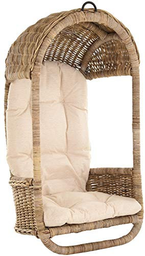 korb.outlet Hängeschaukel/Hängesessel aus ungeschältem Natur-Rattan - Hängekorb naturbelassen (Grau Natur, mit Polster)