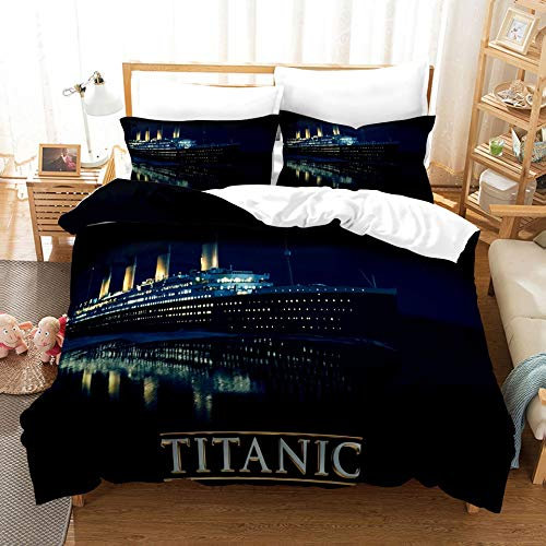 NICHIYO Titanic Bettbezug Bettwäsche Set - Bettbezug und Kissenbezug,Mikrofaser,3D Digital Print dreiteiliger Bettwäsche (7,Single 135x200cm)
