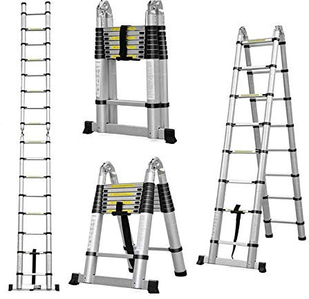 5M/16.5FT Folding Telescopic Ladder (2.5M + 2.5M) 16-Step Aluminum Alloy Telescopic Ladder Folding Extension Ladder with Straight Ladders for Household Industrial Use