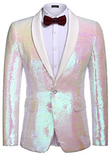 COOFANDY Herren Glänzende Pailletten Blazer Smoking Party Abendessen Abschlussball Ein-Knopf-Anzugjacke, Pink, XX-Large