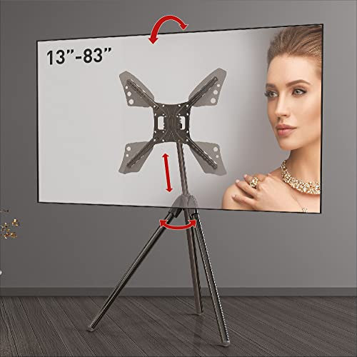 Barkan 13-83 Zoll Neigbare & Höhenverstellbar TV Bodenständer im Staffelei Design, hält bis 50Kg, 5 Jahre Garantie, Standfuß, Ständer, Tripod, TV Stativ, Max. VESA 600x400, Fernseher Halterung
