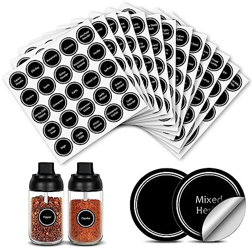 GOTOTOP Rund Aufkleber Wasserfest Gewürze Etiketten Selbstklebend Sticker 3,8 cm Gewürzetikett 325 Stück Wiederverwendbares Vorratsetiketten Küchenetiketten, 13 Blätter