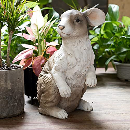 LTJXL Gartenfigur, Ostern Hase Gartendekoration Harz-Statue Nachahmung Kaninchen Verzierung Deko für Garten Dekoration,Grau