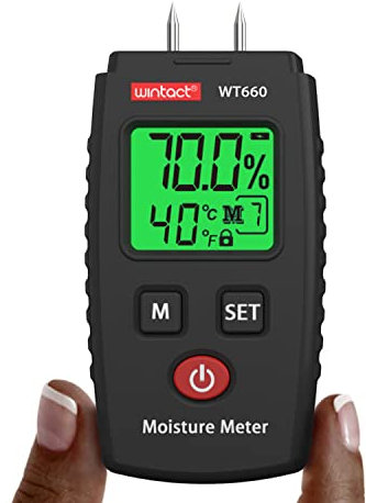 Misuratore di Umidità, Wintact Rilevatore di Igrometro Digitale Tester con Sonda Pin per Legni, Muri, Pietra