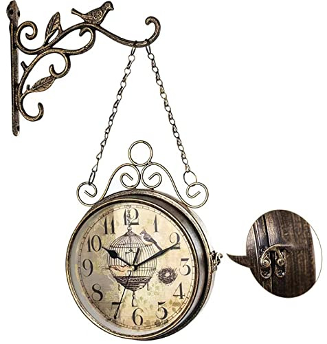 Retro Rost Wanduhr 20. Jahrhundert, 20.3 cm, nicht tickend, groß, Eisen, antike Hängeuhren, doppelseitig, Vintage, zwei Gesichter, innovativ, klassisch, leise, Schlafzimmer, Wohnzimmerdekoration