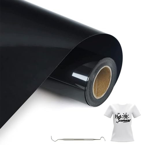 MeYuxg Rouleau Vinyle Thermocollant pour Tissus Noir | 30,5 CM x 6 M Flex Thermocollant pour Tissus, Cricut & Cameo | Facile à Couper & Désherber pour Thermocollant Cricut Vinyl (Noir)