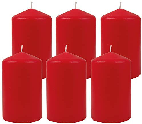 HS Candle Wachskerzen (6er Pack) Rot Stumpenkerzen Ø6cm x 10cm - Kerze in vielen Farben, Lange Brenndauer - Hergestellt in EU - Kerzen Blockkerzen
