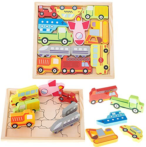 Puzzles mit Rahmen,Stapelbares Spielzeug Holzform,3D Holzpuzzle Kinderspielzeug,Holzpuzzle Kinderauto Lernpuzzle Puzzles für Kinder 2 3 4 Jahre Montessori Lernspielzeug,Geschenke für Kinder