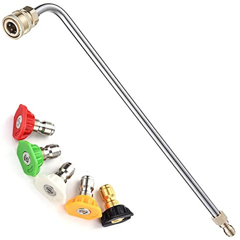 Bacchetta di estensione per lancia per idropulitrice, prolunga per lancia spray da 34 cm, con 5 ugelli spray a connessione rapida, aste curve a 90°, connessione rapida da 1/4, argento