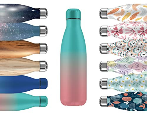 Mi Ko Mi Ka Botella de Agua Térmica de Acero Inoxidable Reutilizable | Sin BPA | Mantiene 24H Frio / 12H Calor | Hermética - Doble Pared a Prueba de Fugas (Azul Y Rosa, 500ml)