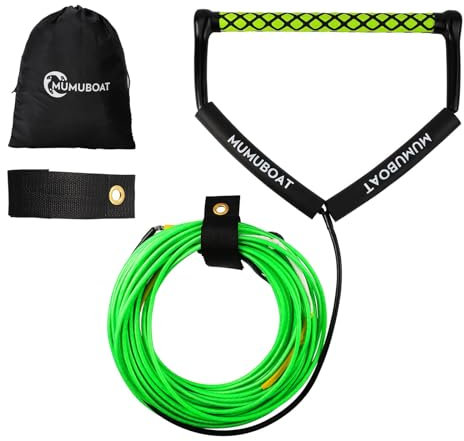 MUMUBOAT Dyneema Wakeboard Seil 22,9 m, kein Stretch Wakeboard Seil und Griff Wasserski Seil für Wassersport, 4 Abschnitte Schwimmendes Wakeboard Abschleppseil für Knieboarden und Wakesurfen