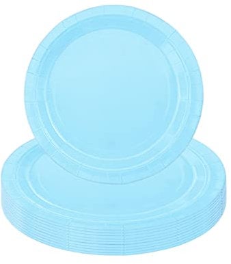 Platos de papel azul claro, 16 platos desechables de color azul claro, 18 cm, platos redondos, platos desechables, platos de fiesta de 7 pulgadas, vajilla desechable, vajilla de mesa, decoración,