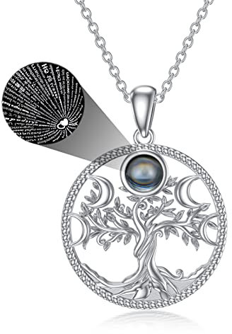 PROESS Lebensbaum Kette Baum des Lebens 925 Sterling Silber Mondphase Halskette 100 Sprachen Ich liebe dich Anhänger Baum Schmuck Geschenke für Frauen Männer