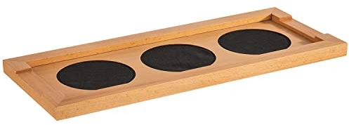 APS 11705 Buffetbrett aus Eichenholz, 47 x 19 cm, H: 2 cm,inkl. 3 Einsätzen aus Kunstleder Ø11 cm