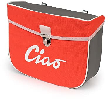 MOTO NOSTRA Satteltasche Orange/Grau 300x215x90mm kompatibel mit Ciao Mofas | Retro-Look mit wasserdichtem PVC, Canvas-Front, verstellbaren Haken, Feder, verchromter Schnalle und ordentlich Stauraum
