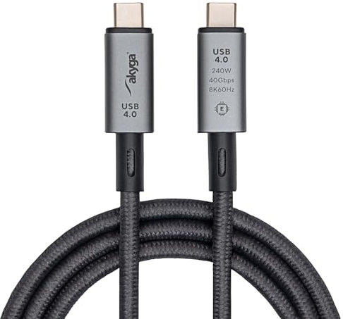 AKYGA USB 4.0 Kabel 2x USB-C® Stecker PD 240W (48V / 5A) 40Gb/s 4k 8k E-mark 1.0m elastisches geflecht grau AK-USB-45