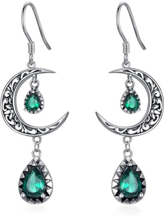VONALA Orecchini lunare in argento Sterling 925, pendente celtico, smeraldo, ametista, rubino, zaffiro, rosa, peridoto, acquamarina, citrino, nero, topazio