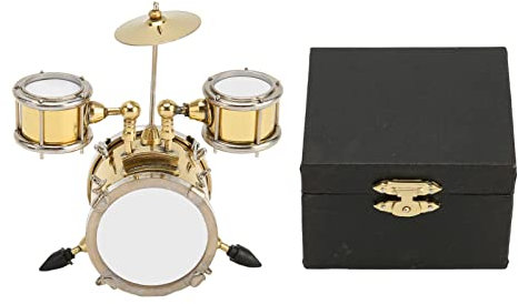 Tyenaza Ensemble De Batterie Miniature, Modèle De Batterie Miniature en Cuivre avec étui, Mini Instrument De Musique à Percussion, Modèle D'ornement De Maison De Poupée, Décoration D'intérieur