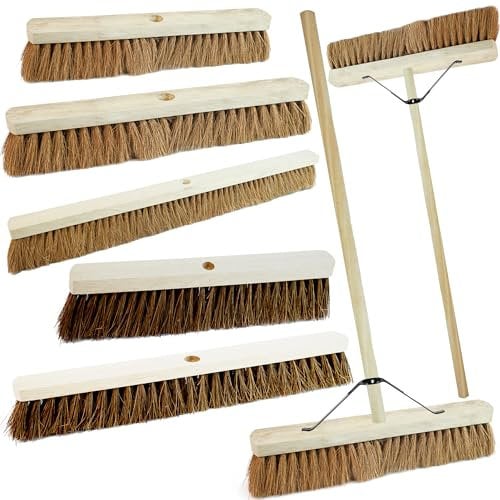 Indoor Outdoor Sweeping Brush With Long Handle Soft or Hard Bristle 18, 24 or 36 Home, Office, Garden, Garage & Yard Sweeping Broom (1, 24 Bassine Hard Bristle)