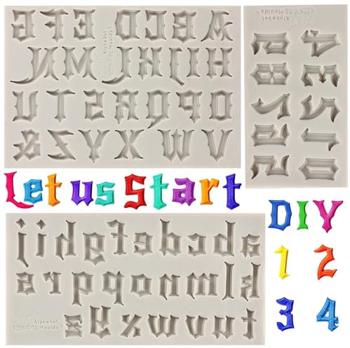 MYPRACS Letters Molds Numbers Moulds Letters Silicone Mould Uppercase Letter Fondant Mould Lowercase Letter Chocolate Moulds for Candy Cake Decorating Cupcake Topper Gum Paste Polymer Clay Set of 3