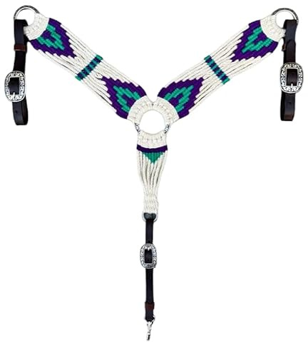 Cheval's International Western Mohair Horse Breast Collar, Handmade Premium Wool & Leather Equestrian Tack, Adjustable, Durable & Comfortable Saddle Breastplate for Horses - White & Green, Full