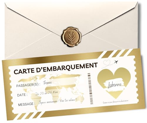 NALKEEZ Rubbelkarte für Reisen, Überraschung, Flugticket, personalisierbar, Ticket, Reise, Überraschung, Geschenkidee, Valentinstag, Geschenk für Damen, Herren, Paar