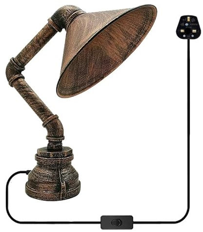 DC VOLTAGE Vintage-Stil Schreibtischlampe Kreative Wasserrohr-Tischlampen, Industrielle Steampunk-Retro-Basis E27-Halterung Passende Beleuchtungsvorrichtung (Brushed Copper + Shade)