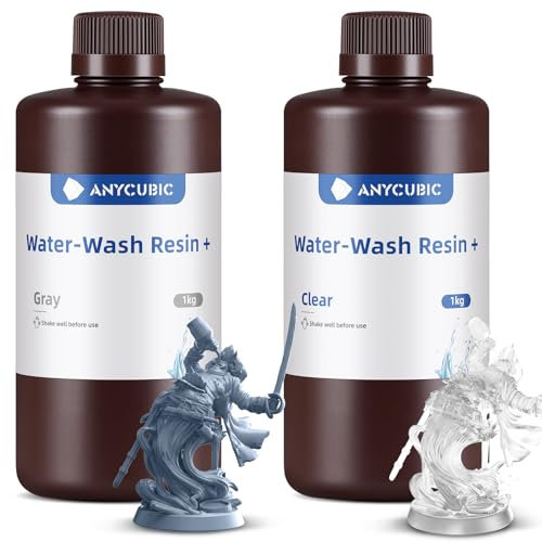 Water Washable Resin 2.0, ANYCUBIC 3D Drucker Resin Wasser Abwaschbar, UV Resin 405nm Standard Photopolymer Harz Geringer Geruch für 4/6/8K Geeignet LCD 3D Printer (Grau+Klar,1000g,2pcs)