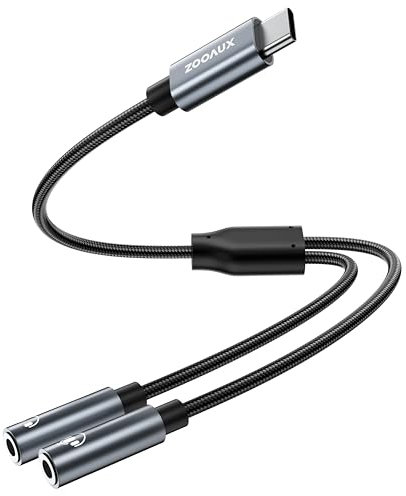 ZOOAUX Adattatore microfono USB-C a doppia presa da 3,5 mm, jack AUX, splitter Y, adattatore audio microfono, compatibile con iPhone 16 15, Samsung Galaxy S24/S23/S21/S20, Pixel 4/3/2 XL,
