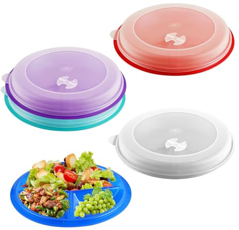 LEKEFETO Assiette à micro-ondes : vaisselle pour micro-ondes avec couvercle Assiette avec 3 compartiments et couvercle Convient au micro-ondes