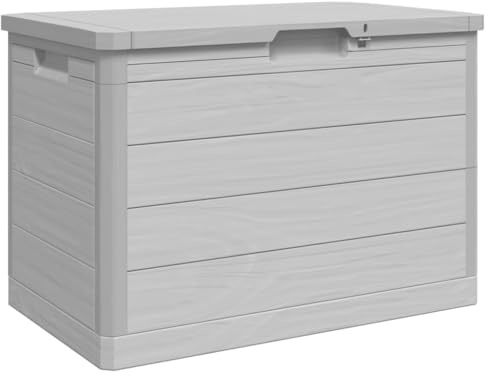 Willood Outdoor-Kissenbox Grau 77,5x44,5x53 cm Polypropylen Gartenbox mit Stauraum, Auflagenbox Design in Holz-Optik, Gartentruhe Kissentruhe Aufbewahrungsbox