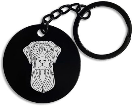 ENTROPIJA Rhodesian Ridgeback Hund gebeizte Kunst, runder Schlüsselanhänger & Schlüsselanhänger, Anstecknadel, Anhänger, schwarzer Stahl, Schwarz , One size