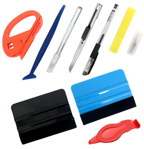 8 Stück Rakelset Zum Folieren, TöNungsfolie Auto Set, Car Wrapping Folie Filzrakel, Kalpell mit 10 Klingen, Folienschneider PräZisionsmesser, Folierungs Werkzeug für Auto-Wrapping und Handwerk