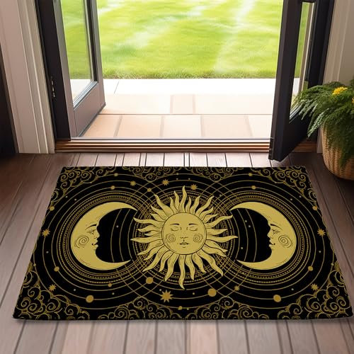SPUNKER Door Mat,Boho Celestial 17''x30'',Sun Moon Stars Doormats Indoor Entrance,Welcome Entry Mat,Outdoor Welcome Mat,Low-Profile Floor Rugs for Entry Patio