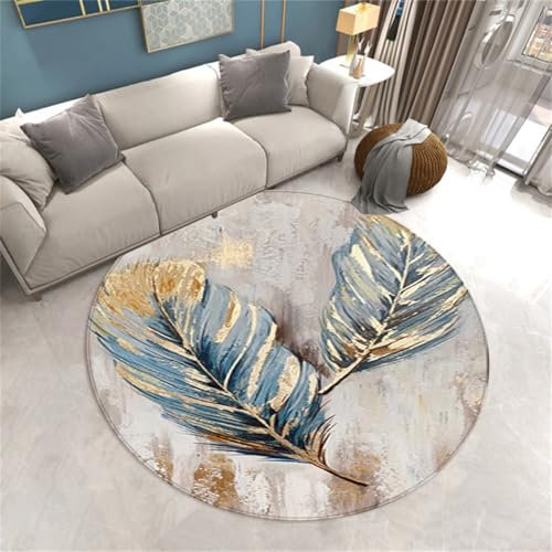 Runder Personalisierter Teppich 3D Pfauenfeder Muster Wohnzimmer Rutschfester Teppich Couchtisch Matte Spielstuhlmatte Schlafzimmer Zimmer Flur Balkon Schmücken Teppich (Farbe 4,120cm)