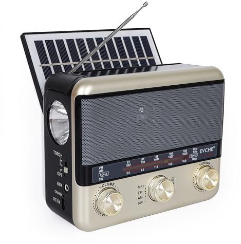 T.TAOMI Radio portátil retro AM FM SW radio de onda corta con altavoz Bluetooth, funciona con pilas o CA, solar, carga SUB, tarjeta TF, linterna de reproducción USB