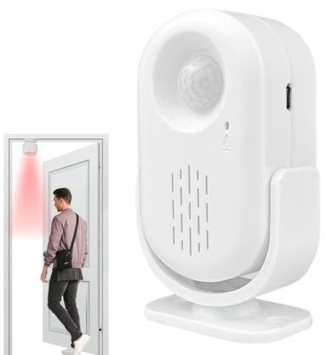 Carillon De Porte À Capteur De Mouvement pour Les Entreprises, Carillon D'alerte D'entrée De Magasin, Capteur De Mouvement De Sonnette Rechargeable par USB, Carillon D'entrée Antivol, Carillon