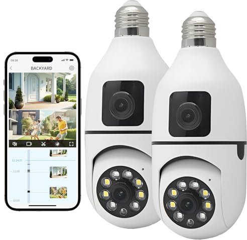 YiGia Light Bulb Security Camera, 2PCS Dual Lens Light Bulb Camera 360 Degree Wireless Wifi Lightbulb with E27 Light Socket