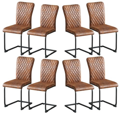 JYMTOM 8er Set Freischwinger Schwingstuhl Esszimmerstuhl mit Samt-Bezug und hoher Rücklehne, Metallgestell, Moderner Küchenstuhl, Polsterstuhl für Wohnzimmer Konferenzraum und Esszimmer (8, Braun)