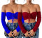 Belriviere Women 2 Pack Crop Tops Sexy Off The Shoulder Long Sleeve Blouse Going Out Nightout Shirt with Front Tied Strap M Blue Red