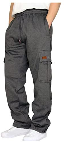 Herren Loose Athletic Sweatpants mit Taschen Einfarbig Stretch Elastische Jogging Hose Modisch Bequem Business Arbeitshose Grau 5XL