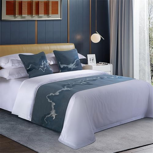Odot Bettläufer mit Kissen Set, Bettläufer für den Fuß des Bettes mit Passende Kissenbezug Weich Mode Bettlaufer für Gästehaus Hotel Schlafzimmer Dekoration (50x260cm,dunkelgraue Wolken)