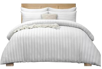 APEX FURNISHINGS Satin Stripes Single Duvet Cover Set Reversible Soft Breathable Microfiber Bedding with 1 Pillowcase, Single Bed Set (White)