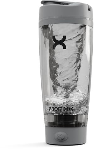 Promixx PRO bouteille shaker – Rechargeable, puissante pour des shakes protéinés onctueux – espace de stockage pour suppléments, Sans BPA, 600ml, Gris Frais