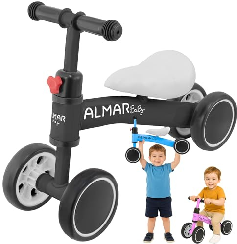 Almar Baby Schwarzes Fahrrad ohne Pedale für Babys von 12 bis 24 Monaten, Balance-Fahrrad für Kinder