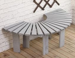 Außenhofbank, Gebogene Holzbänke, runde Parkbank, Gartenmöbel, Sitzfläche aus Massivholzlatten, fächerförmige Bank, Gartenbaumbank, rückenfreie Bank, halbrunde Baumbank für die Terrasse (Farbe: Grau