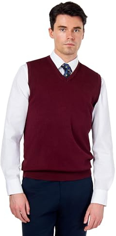 Men’s Knitted 100% Cotton Maroon Sleeveless Jumper V-Neck Vest [JUMPER-VEST-543-MAROON-XL]