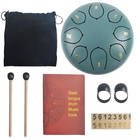 SXTYYH Stahlzungentrommel 8 Ton 6 Zoll Regentrommel for Draußen Mit Notenbuch, Schlägeln Und Tragetasche Handpfanne Geschenke for Halloween, Konzert, Yoga, Zen(Light Blue)